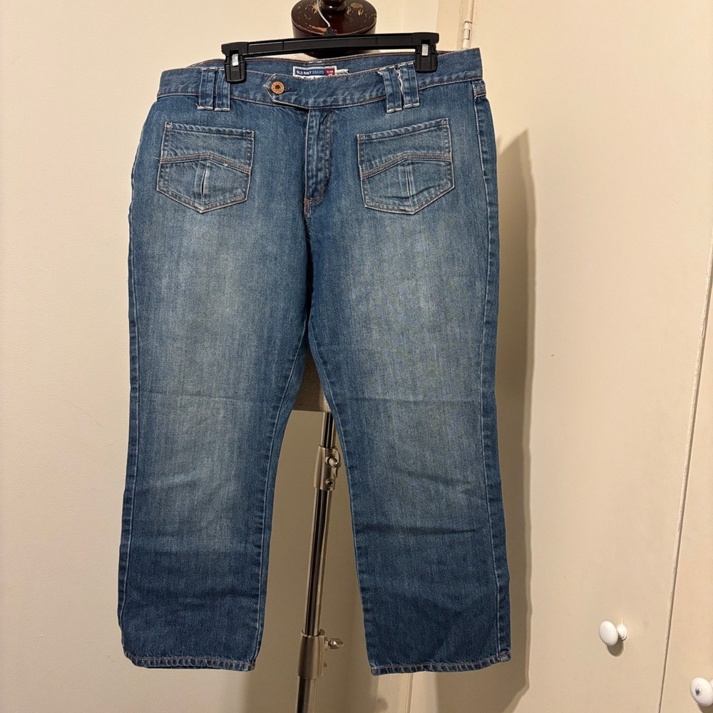 Vintage Old Navy Ultra Low Waist Straight Leg Cropped Capri Jeans Blue Denim 14